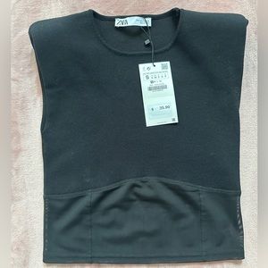Zara shirt - black with shoulder pads and mesh at the bottom
